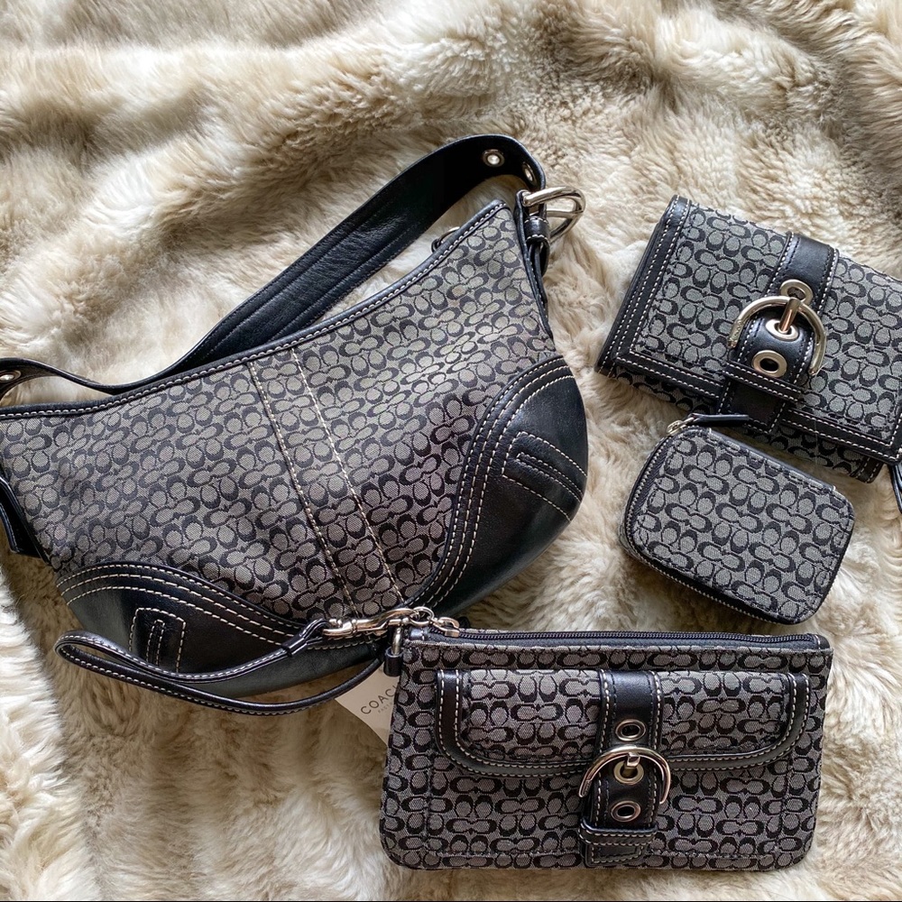 COACH Classic Black Print Purse Set